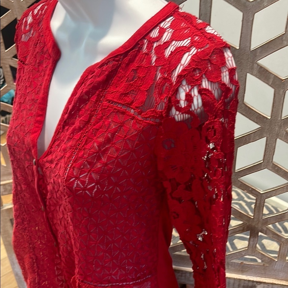 Lucky Brand Lace Mix 3/4 Length Sleeve size XS Top - Picture 12 of 16